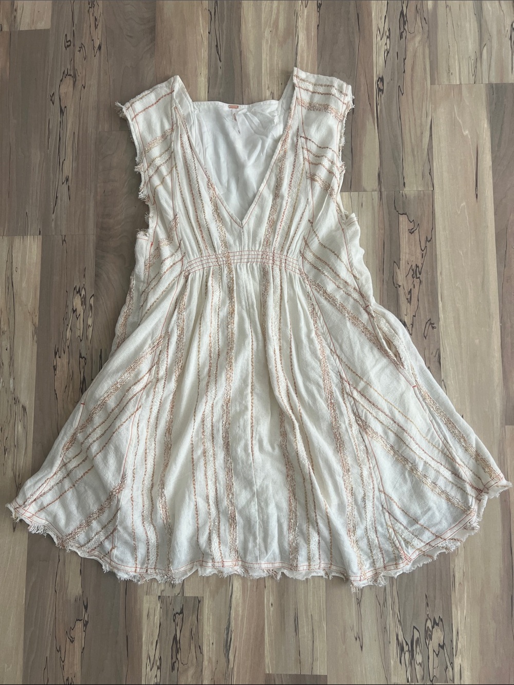 Free People White Dress with Peach Stripes